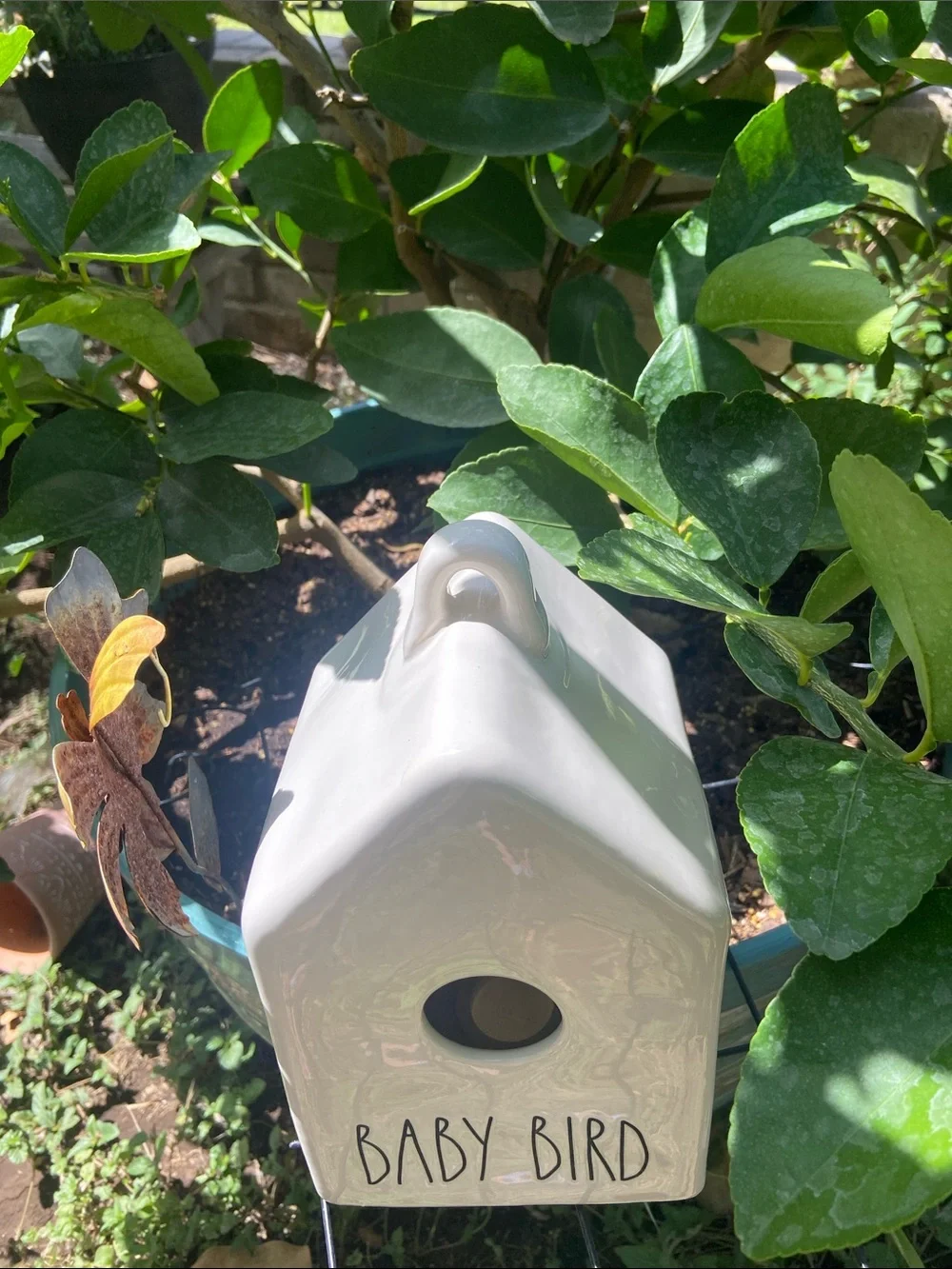 Rae Dunn White Ceramic Birdhouse 'Baby Bird'